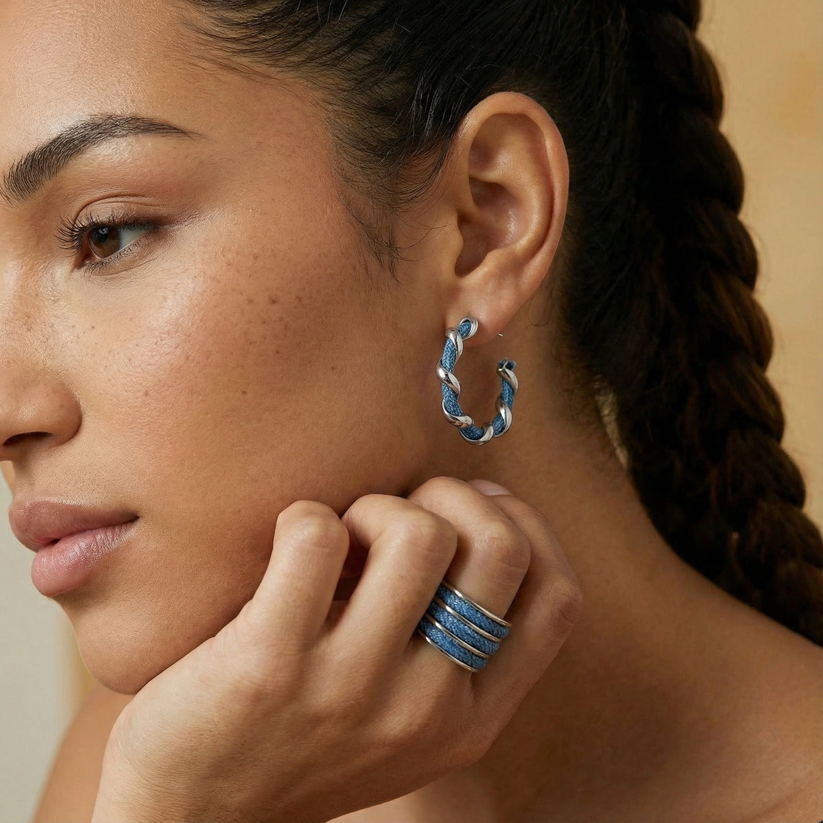 Denim Twist Hoops by V3 Boutique