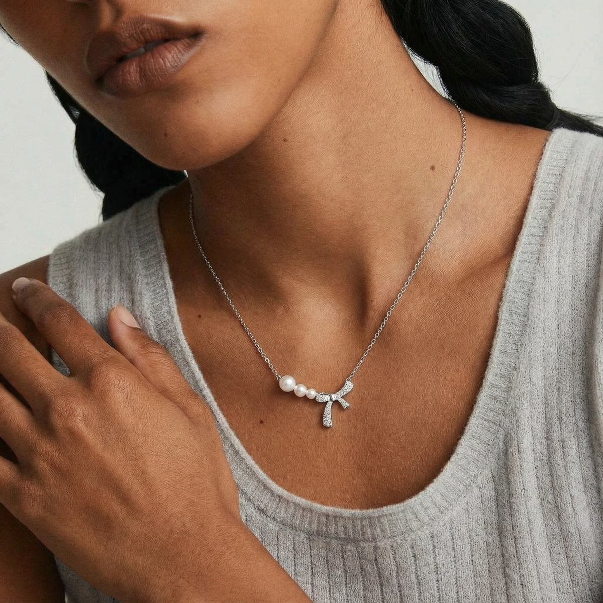 Pearl Bow Necklace by V3 Boutique