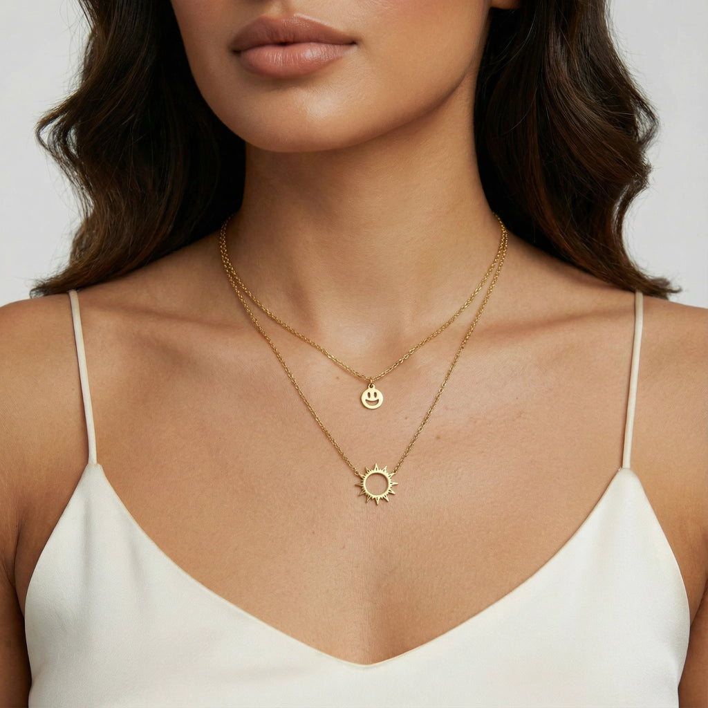 Sunshine Smiley Layered Necklace by V3 Boutique