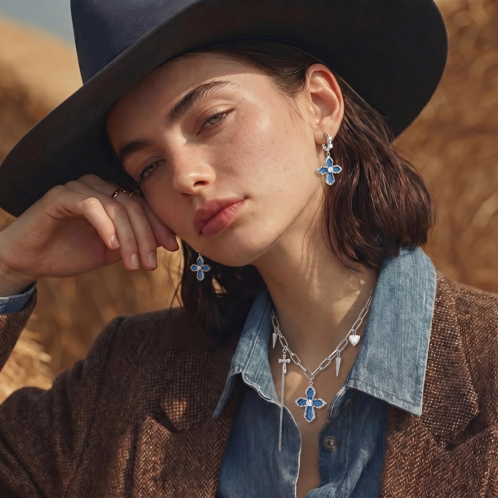 Denim Cross Drops by V3 Boutique
