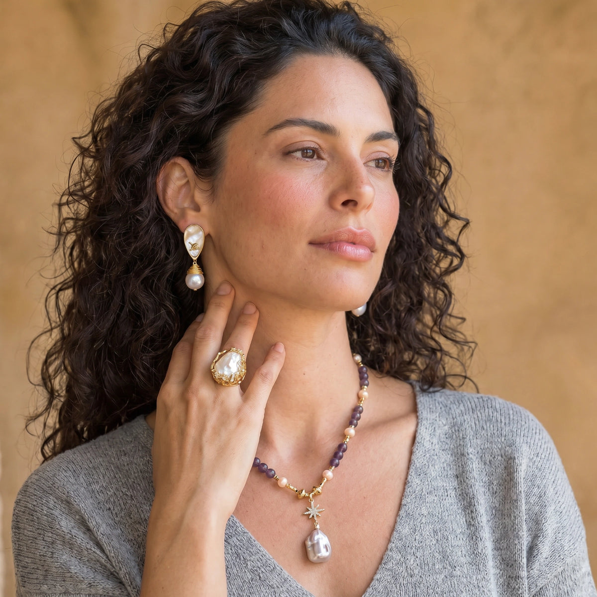 Celestial Amethyst Pearl Necklace by V3 Boutique