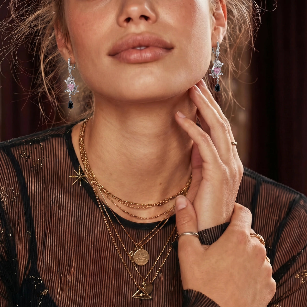 Rose Crown Drop Earrings by V3 Boutique