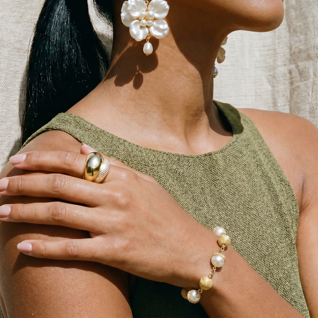 Golden Mesh Pearl Bracelet by V3 Boutique