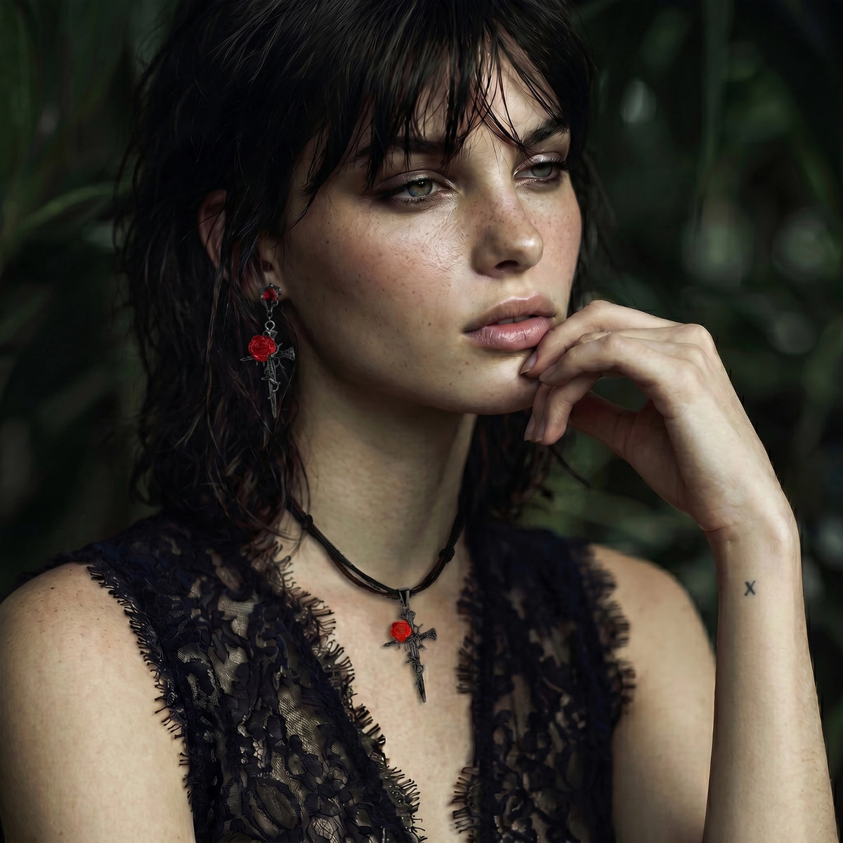 Thorned Rose Cross Set by V3 Boutique