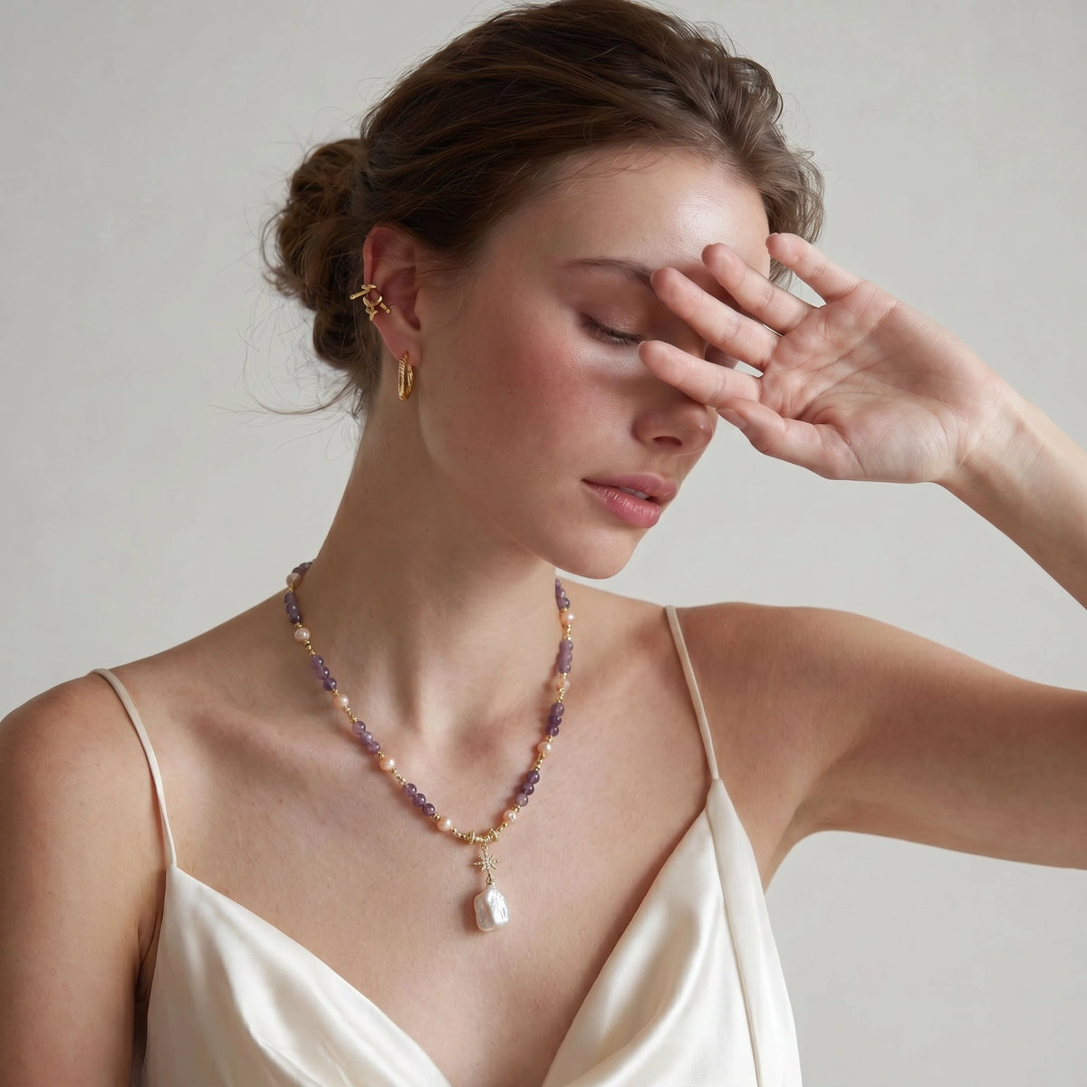 Celestial Amethyst Pearl Necklace by V3 Boutique