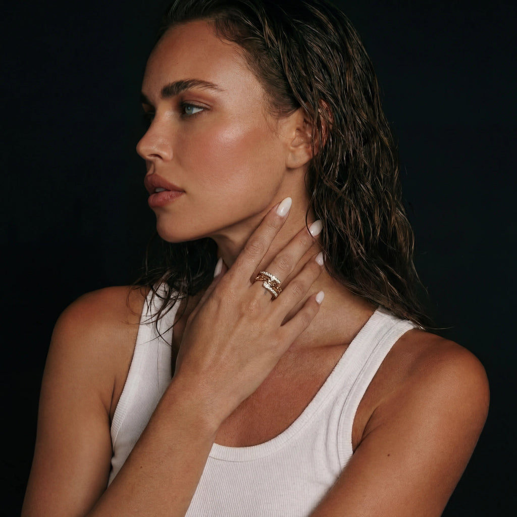 Chain Link Crystal Ring by V3 Boutique