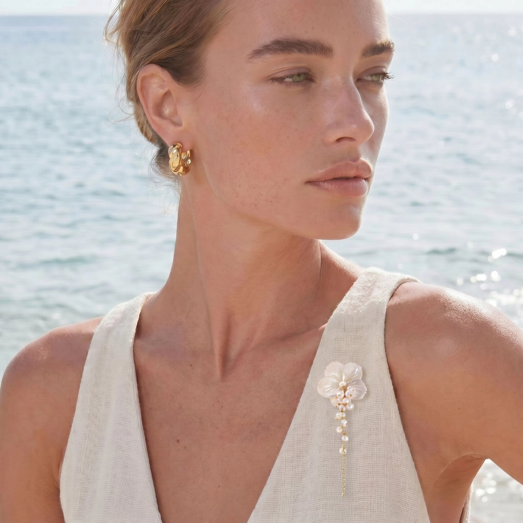 Pearl Cascade Pansy Pin by V3 Boutique