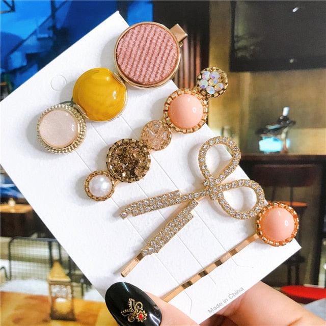 4pcs/set Women Hair Accessories Jewelry Korean Simulation Pearl Barrette Love Hearts Hair Clips For Girls Pink Hairpins Wedding Hair Accessories for Brides and Bridesmaids