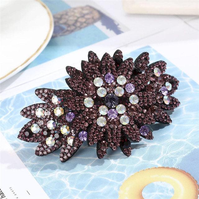 Crystal Flower Barrettes Hair Clips for Women Vintage Rhinestone Hairpins Headwear Girls Hair Accessories Jewelry Clips Fashion Hairgrips Accessories For Party