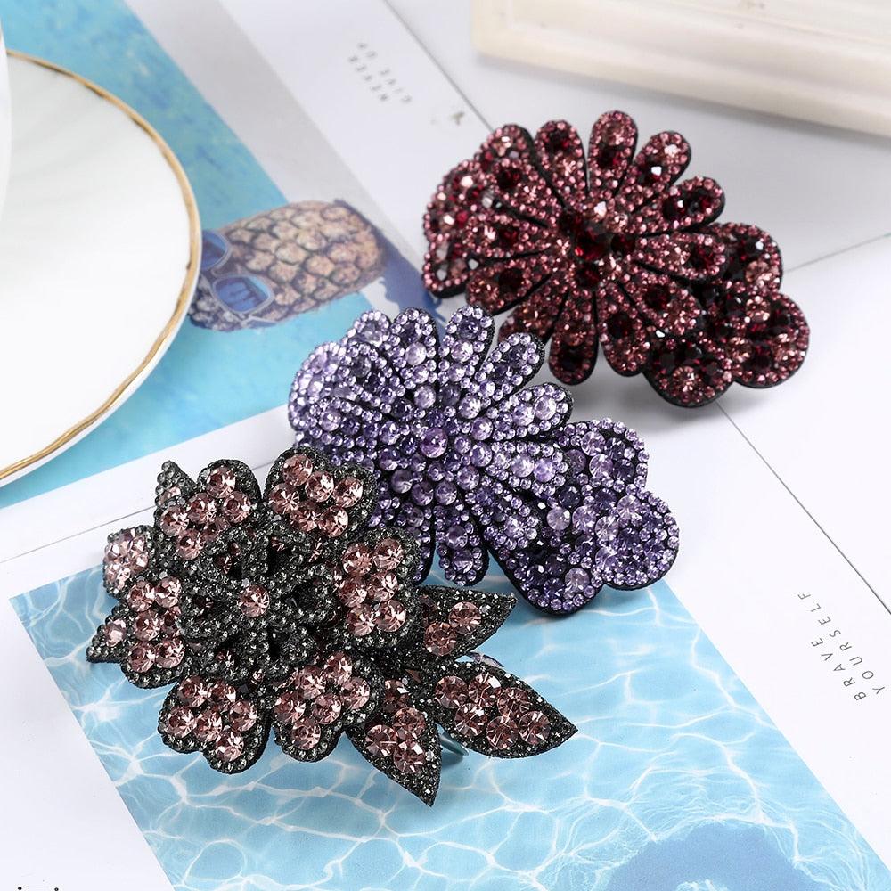 Crystal Flower Barrettes Hair Clips for Women Vintage Rhinestone Hairpins Headwear Girls Hair Accessories Jewelry Clips Fashion Hairgrips Accessories For Party