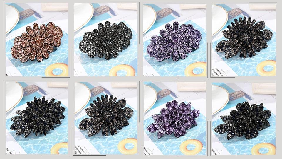 Crystal Flower Barrettes Hair Clips for Women Vintage Rhinestone Hairpins Headwear Girls Hair Accessories Jewelry Clips Fashion Hairgrips Accessories For Party